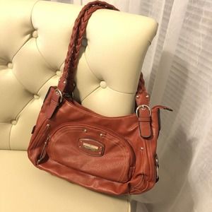 Rosetti Red Textured Faux Leather Triple Section Handbag Shoulder Purse